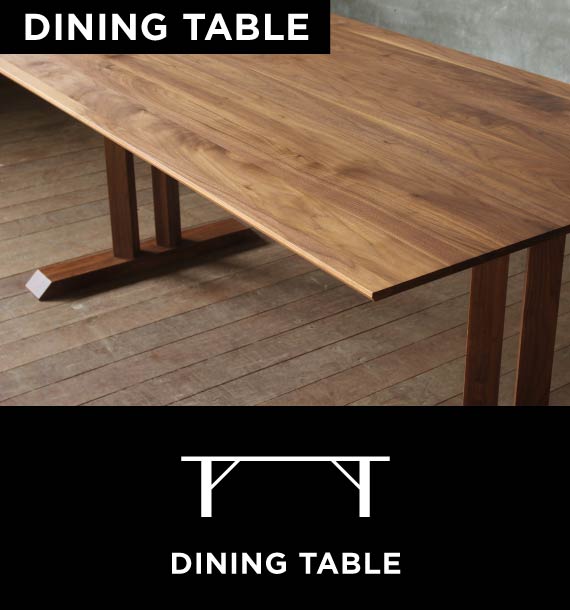 無垢材にこだわったダイニングテーブル。材種やサイズなど、お客様のお好みや間取りに合わせてオーダーが可能です。